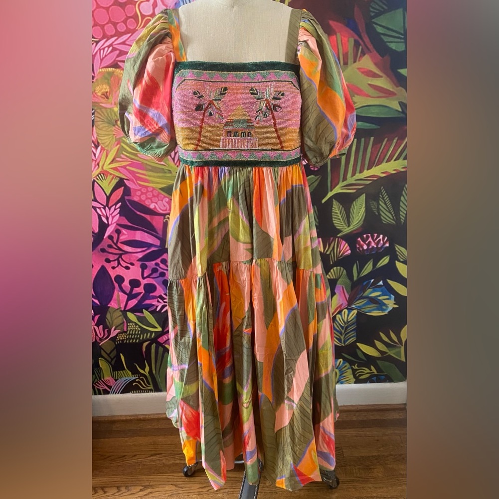 Gorgeous Farm Rio Beaded Tropical Dress